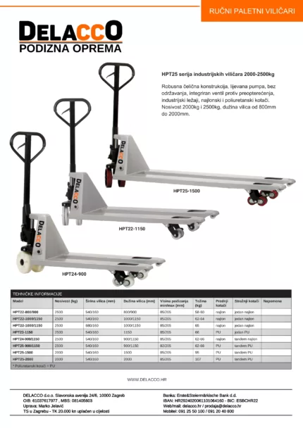 DELACCO premium ručni paletni viličari - specifikacije