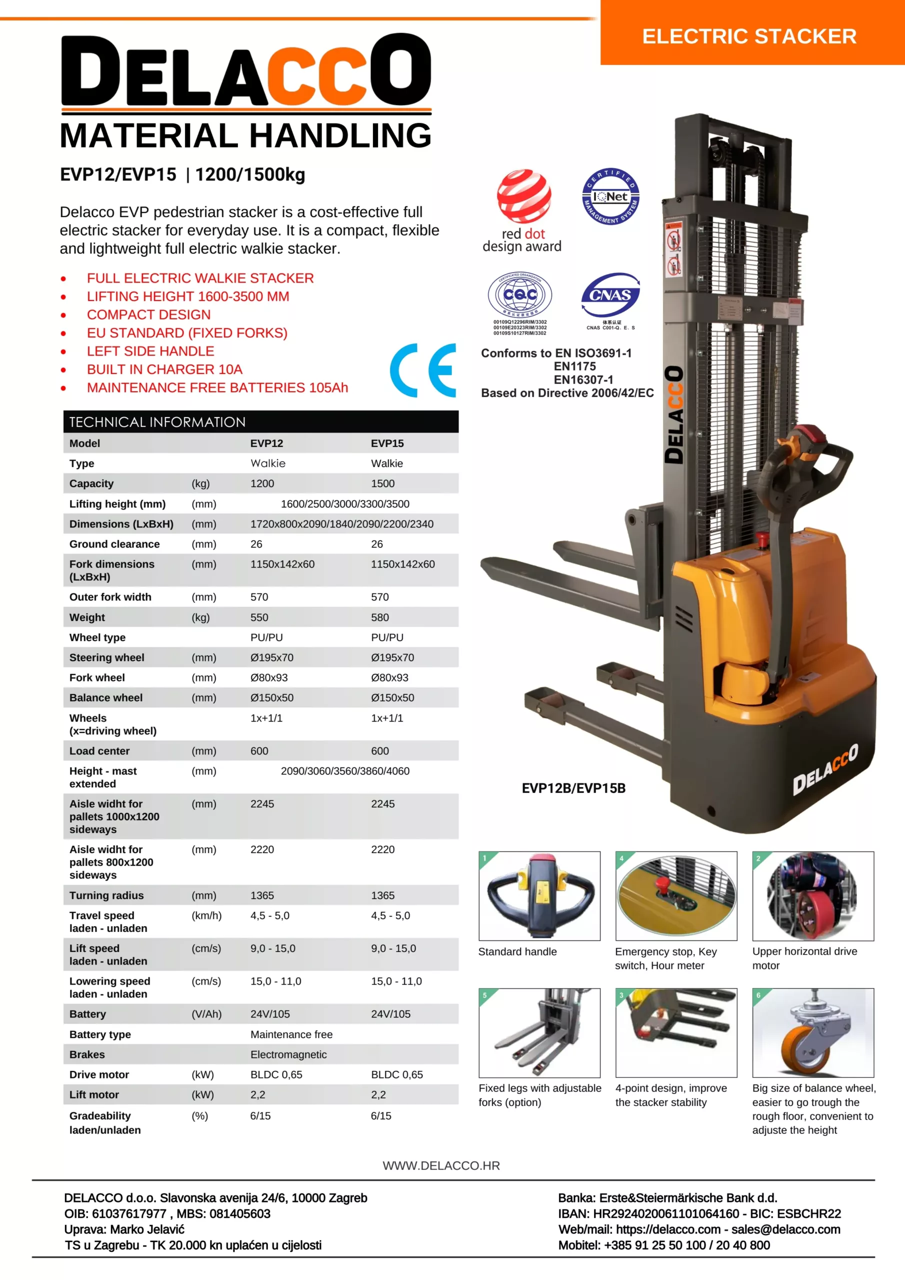 Ekonomični visokopodizni viličari 1200kg 1500kg specifikacije 1
