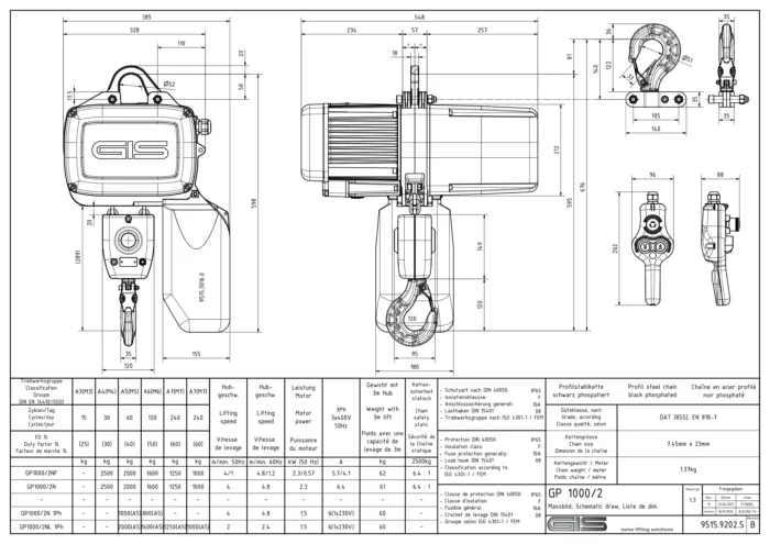 GIS GP1000 električna lančana dizalica 1000-2500kg 2 lanca