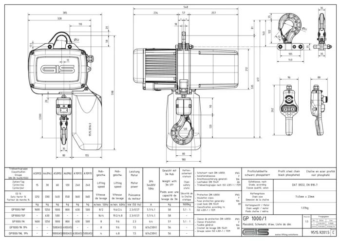 GIS GP1000 električna lančana dizalica 500-1600kg 1 lanac