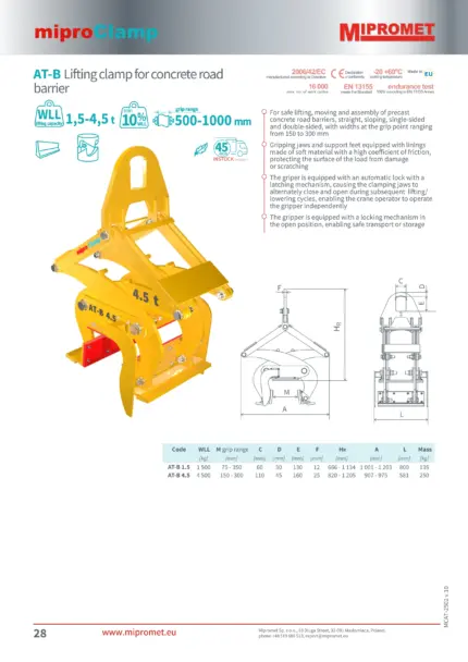 AT-B Automatska hvataljka za barijere | nosivost do 1.5 do 4.5 tona