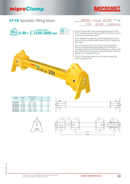 AT-FB podesiva traverza (greda) | nosivost do 90t | Hvataljke za stupove