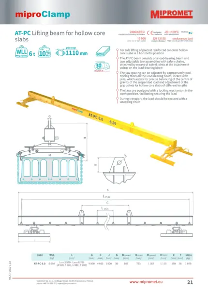 AT-PC Traverza za šuplje ploče (omni) | nosivost 6t