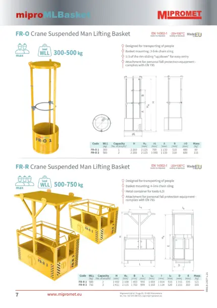 FR-O Okrugla radna košara za viličar | FR-R Radna košara za viličar s gornjim okvirom