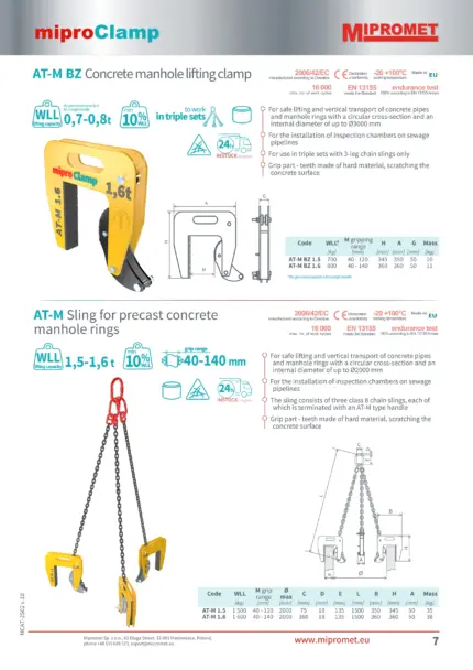 AT-M BZ hvataljka za betonske cijevi i šahte | AT-M trokraka lančana priveznica za betonske prstene