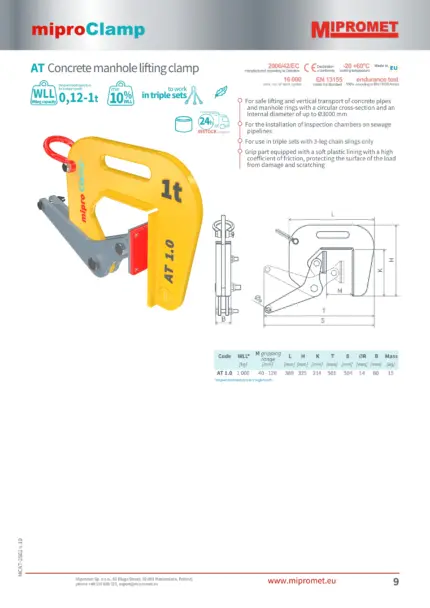 AT hvataljka za betonske šahte bez oštećenja nosivost do 1000kg